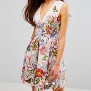 Oasis Pleated Fit & Flare Spring & Summer Dress Sz 10 (12UK)